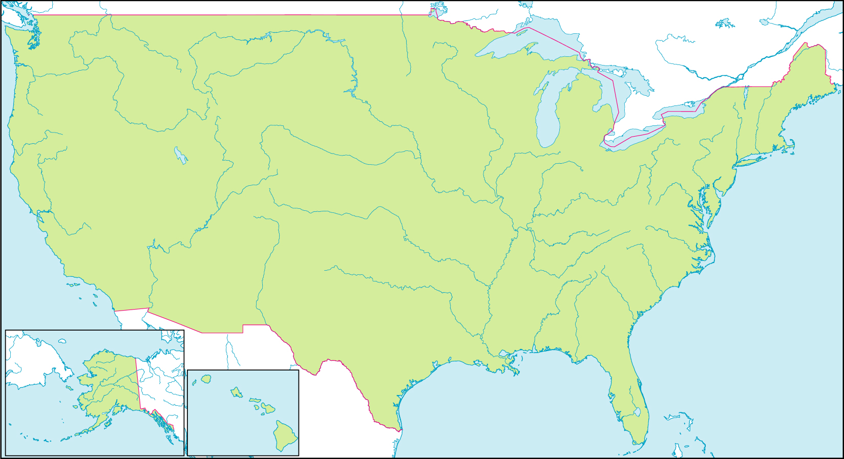 アメリカ合衆国地図(州境なし/州都なし)