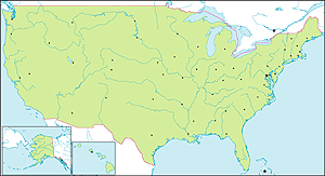 アメリカ合衆国地図(州境なし/州都あり)の画像