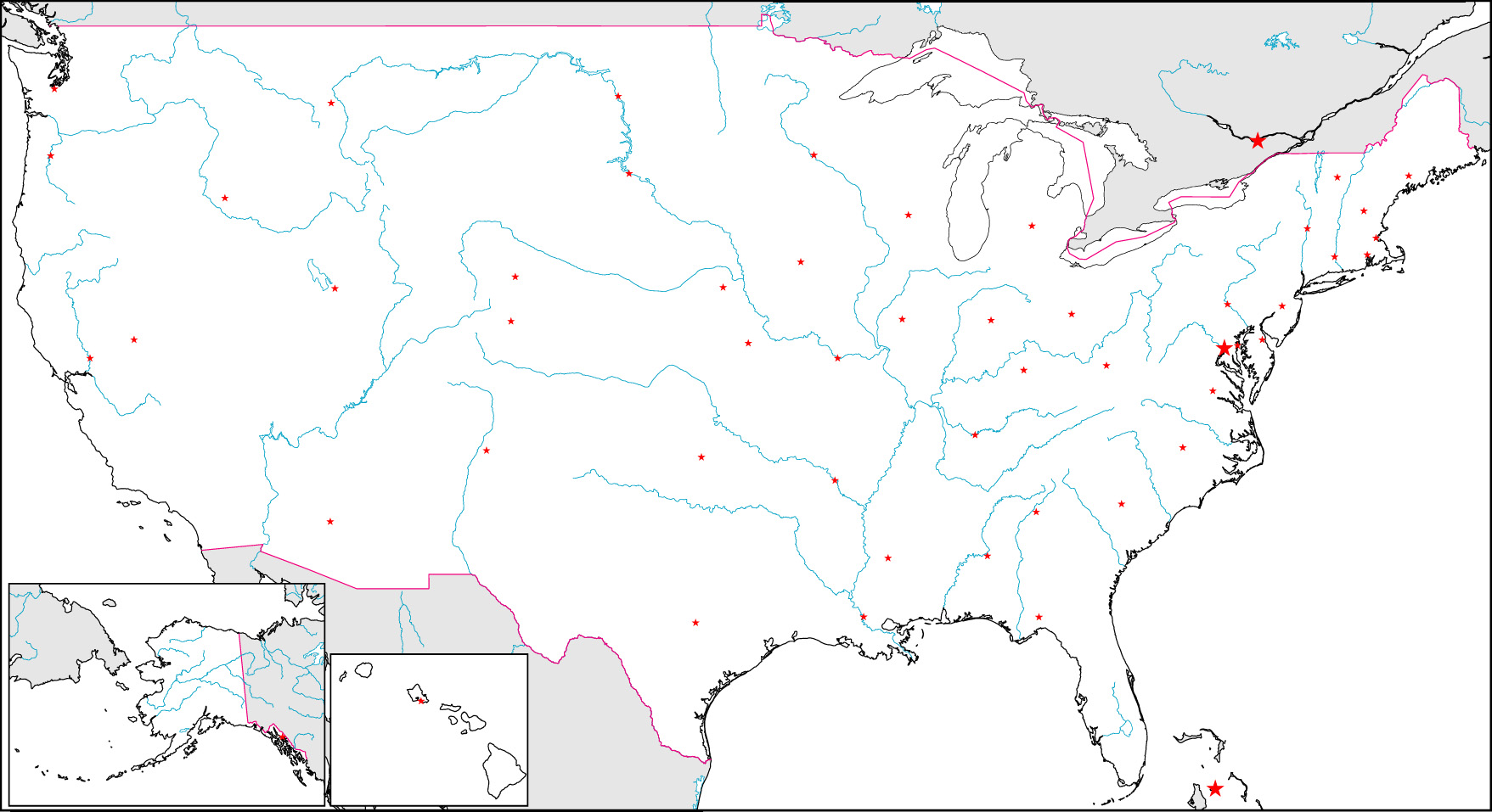 アメリカ合衆国白地図(州境なし/州都なし)