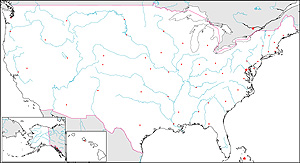 アメリカ合衆国白地図(州境なし/州都あり)の画像