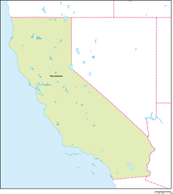 カリフォルニア州地図州都あり(英語)