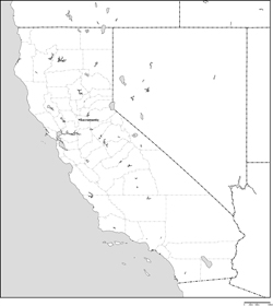 カリフォルニア州郡分け白地図州都あり(英語)