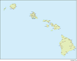 ハワイ州地図州都・主な都市あり(英語)