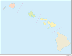 ハワイ州郡色分け地図州都あり(英語)