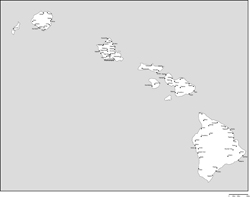 ハワイ州白地図州都・主な都市あり(英語)