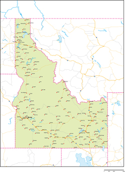アイダホ州地図州都・主な都市・道路あり(英語)