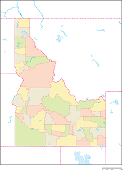 アイダホ州郡色分け地図