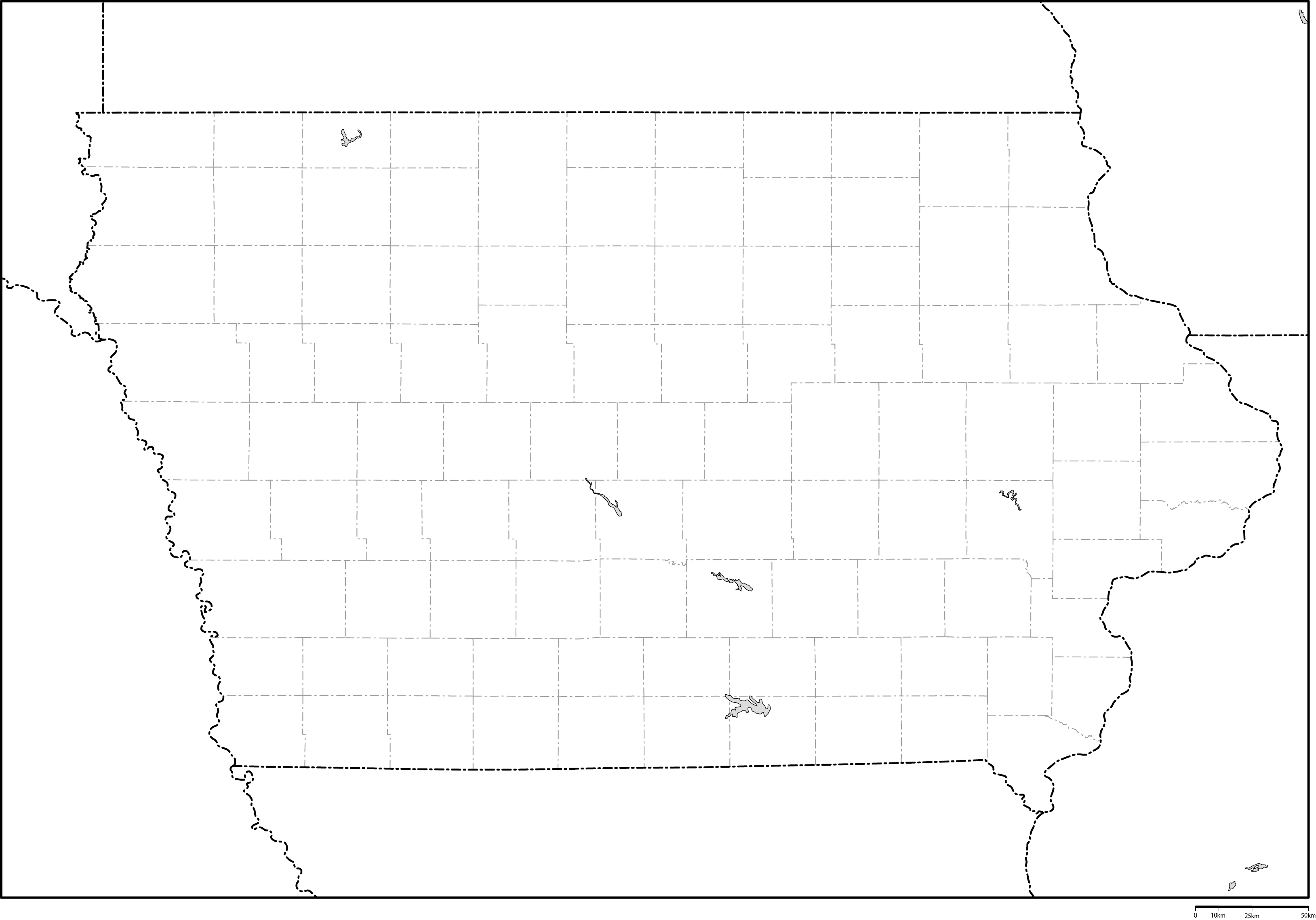 アイオワ州郡分け白地図フリーデータの画像