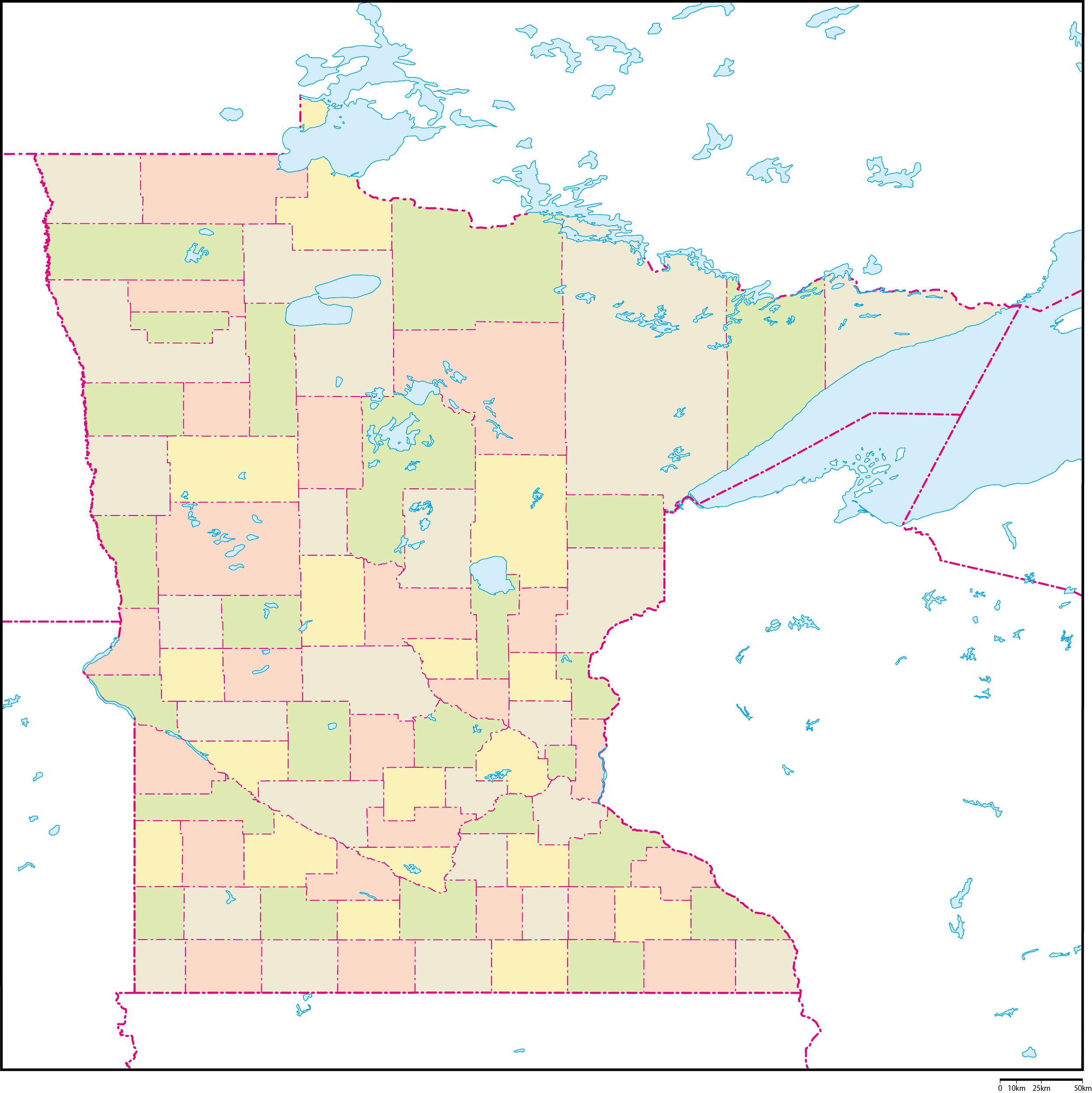 ミネソタ州郡色分け地図フリーデータの画像