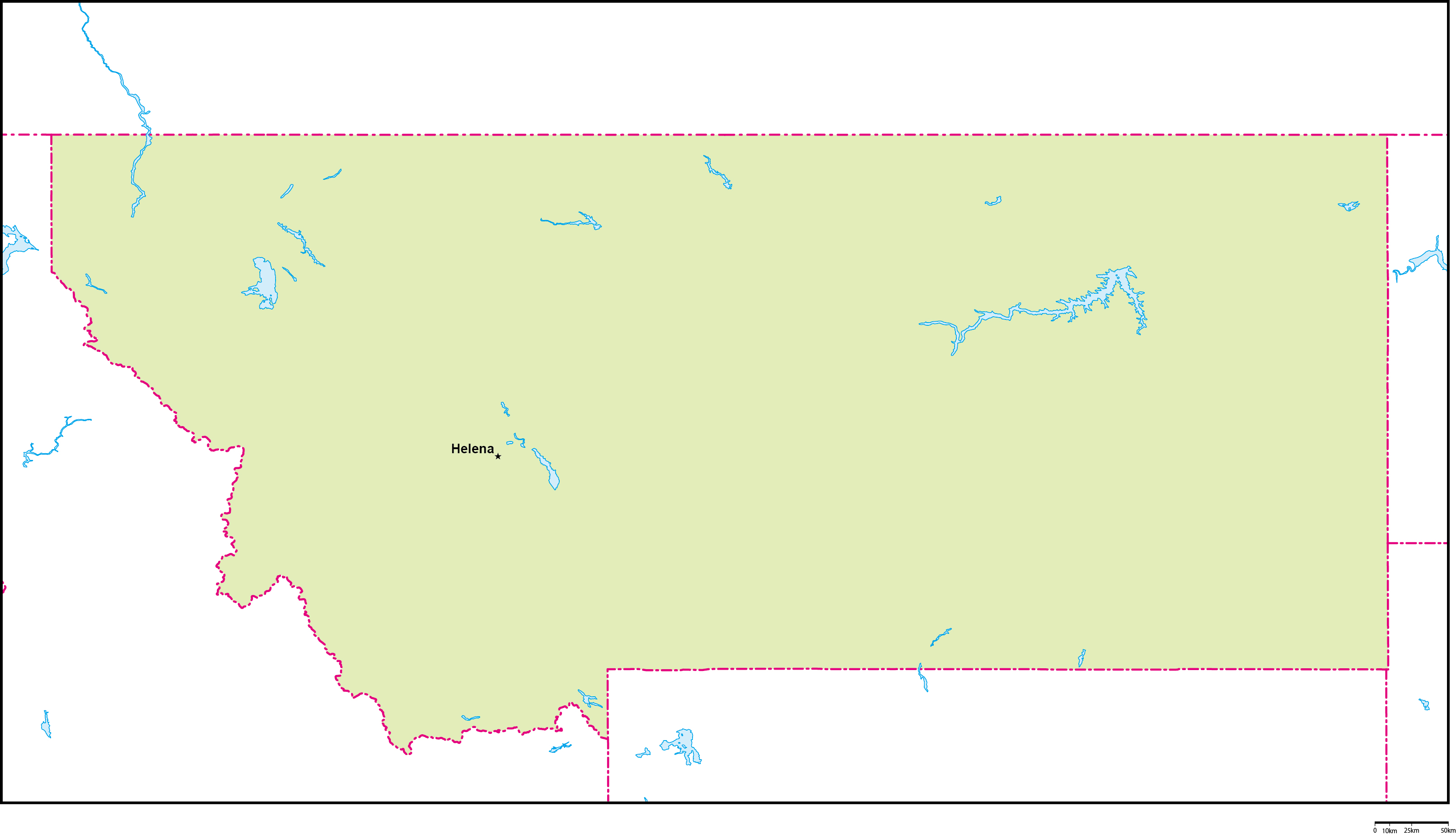 モンタナ州地図州都あり(英語)フリーデータの画像
