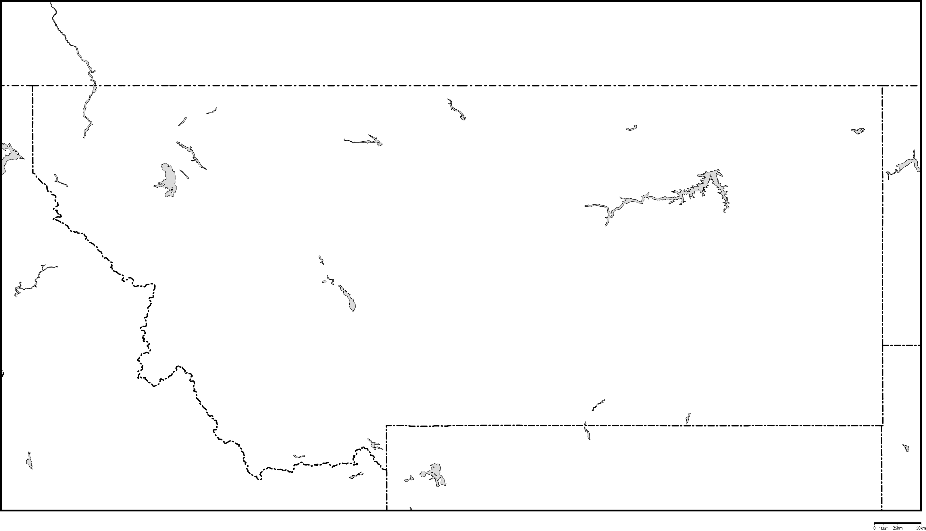 モンタナ州白地図フリーデータの画像