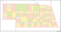 ネブラスカ州郡色分け地図