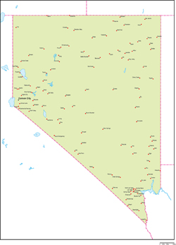 ネバダ州地図州都・主な都市あり(英語)