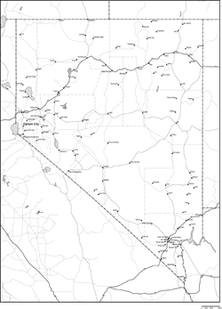 ネバダ州郡分け白地図州都・主な都市・道路あり(英語)