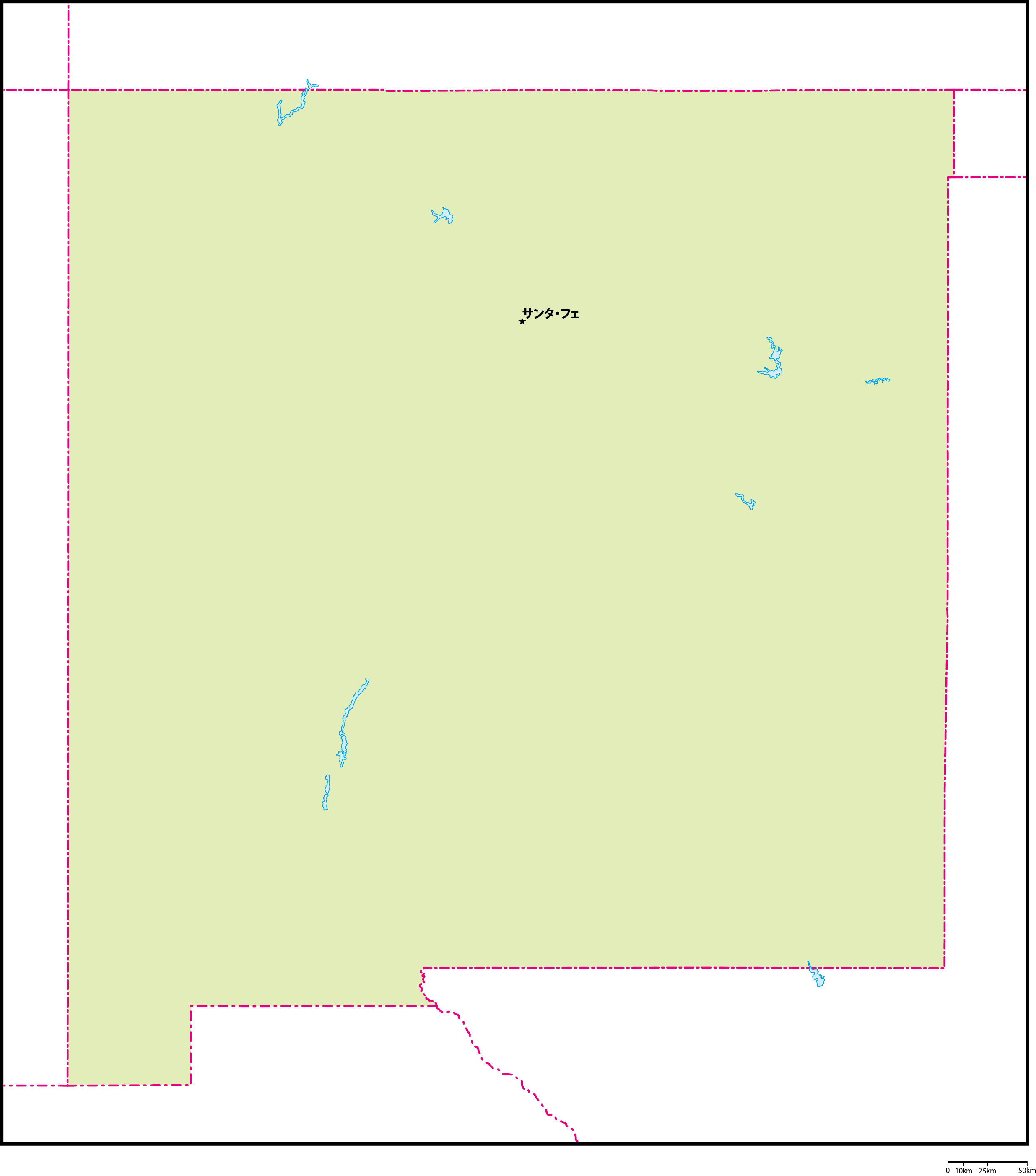 ニューメキシコ州地図州都あり(日本語)フリーデータの画像