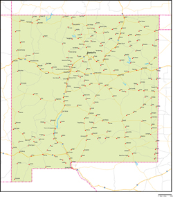 ニューメキシコ州地図州都・主な都市・道路あり(英語)
