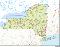 ニューヨーク州地図州都・主な都市・道路あり(英語)