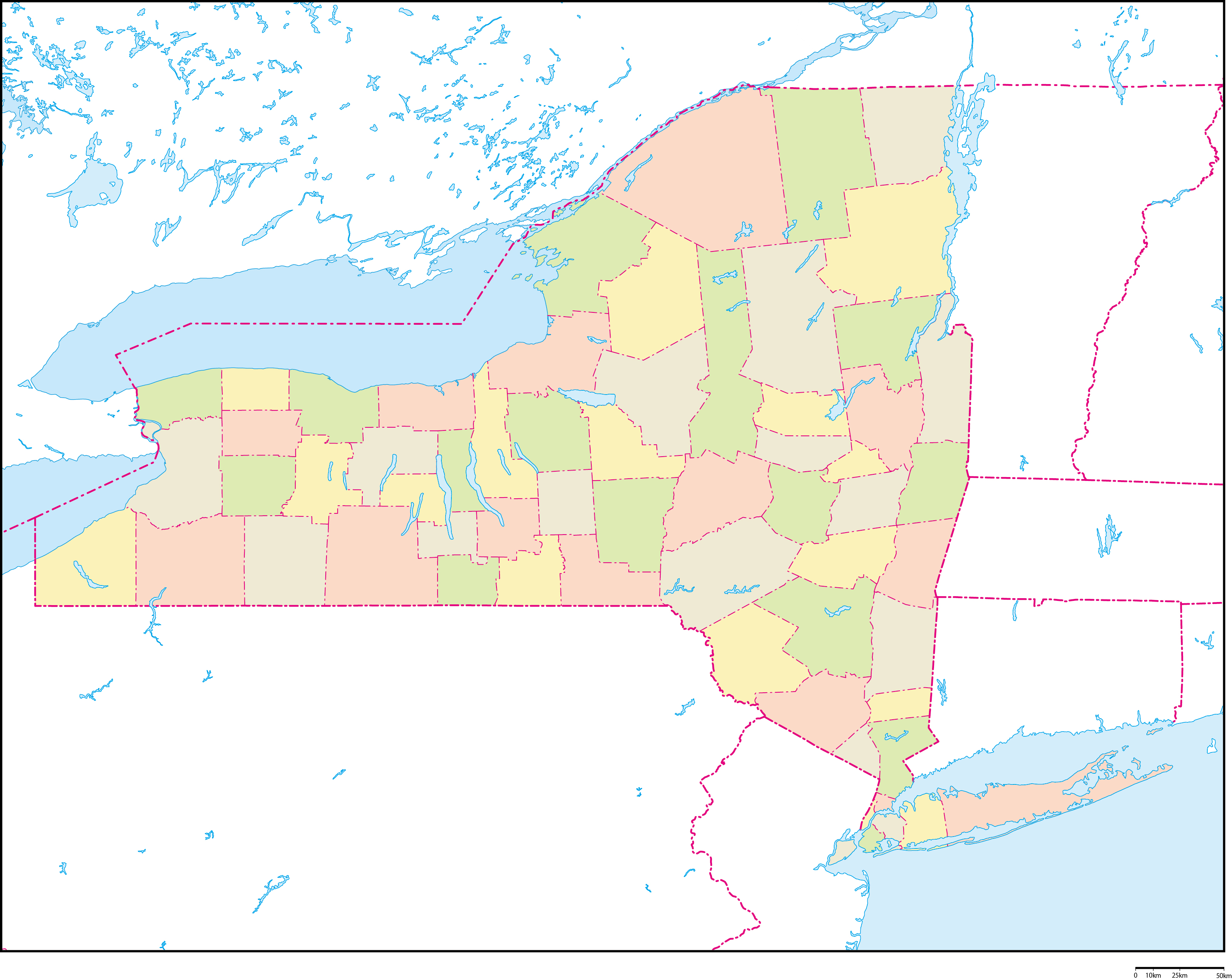 ニューヨーク州郡色分け地図フリーデータの画像
