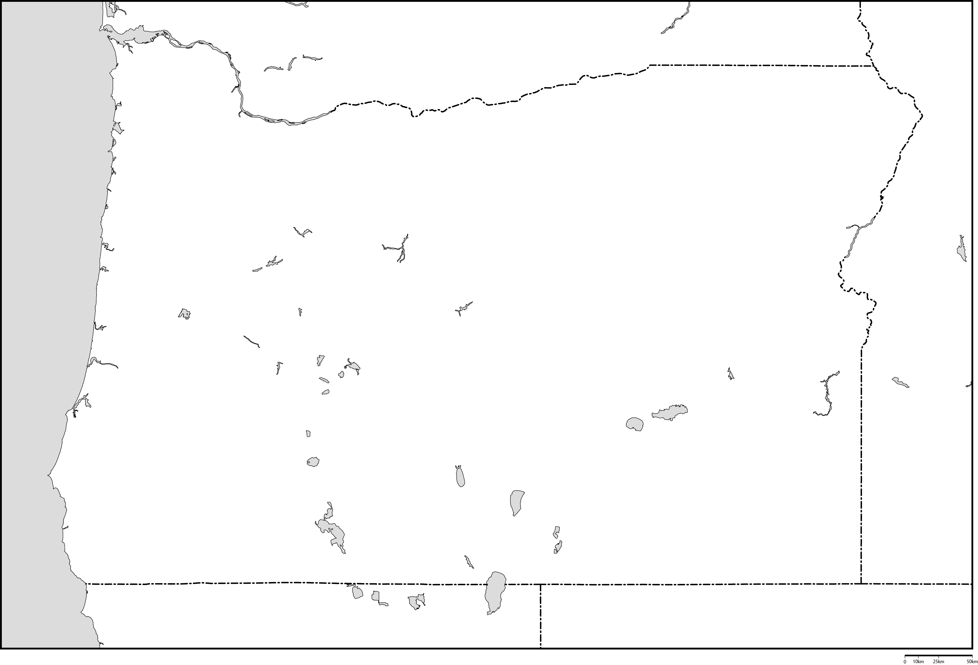オレゴン州白地図フリーデータの画像