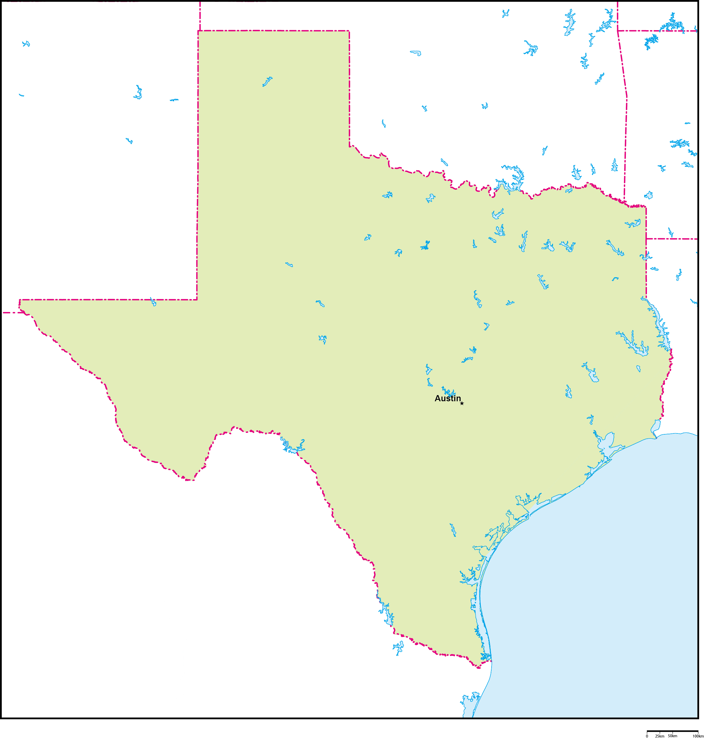 テキサス州地図州都あり(英語)フリーデータの画像