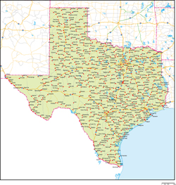テキサス州地図州都・主な都市・道路あり(英語)