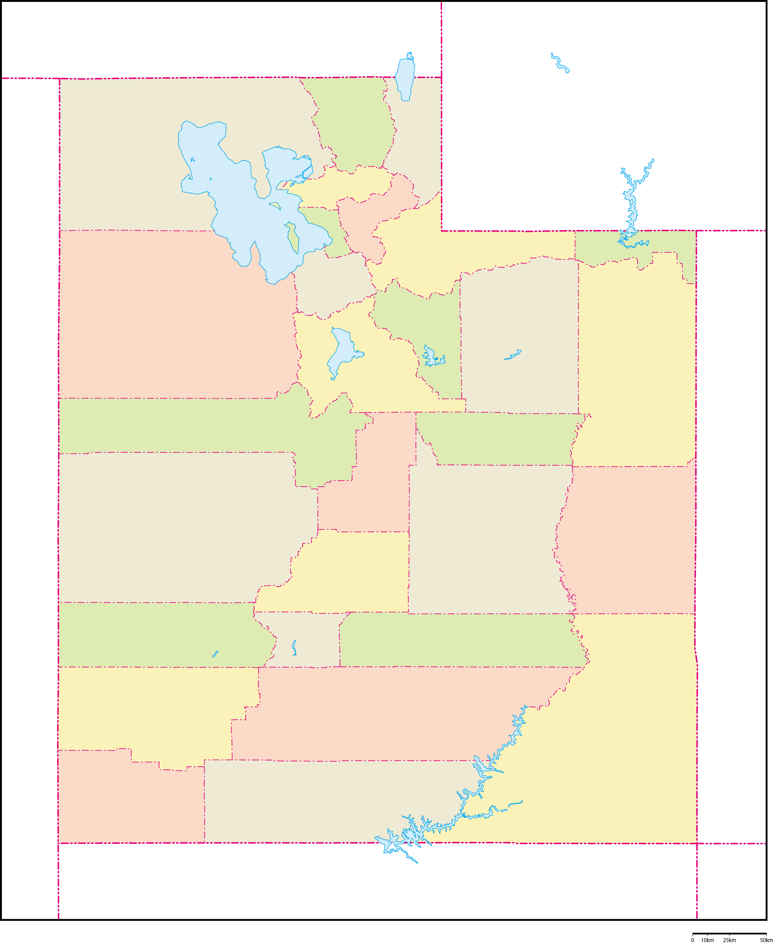 ユタ州郡色分け地図フリーデータの画像