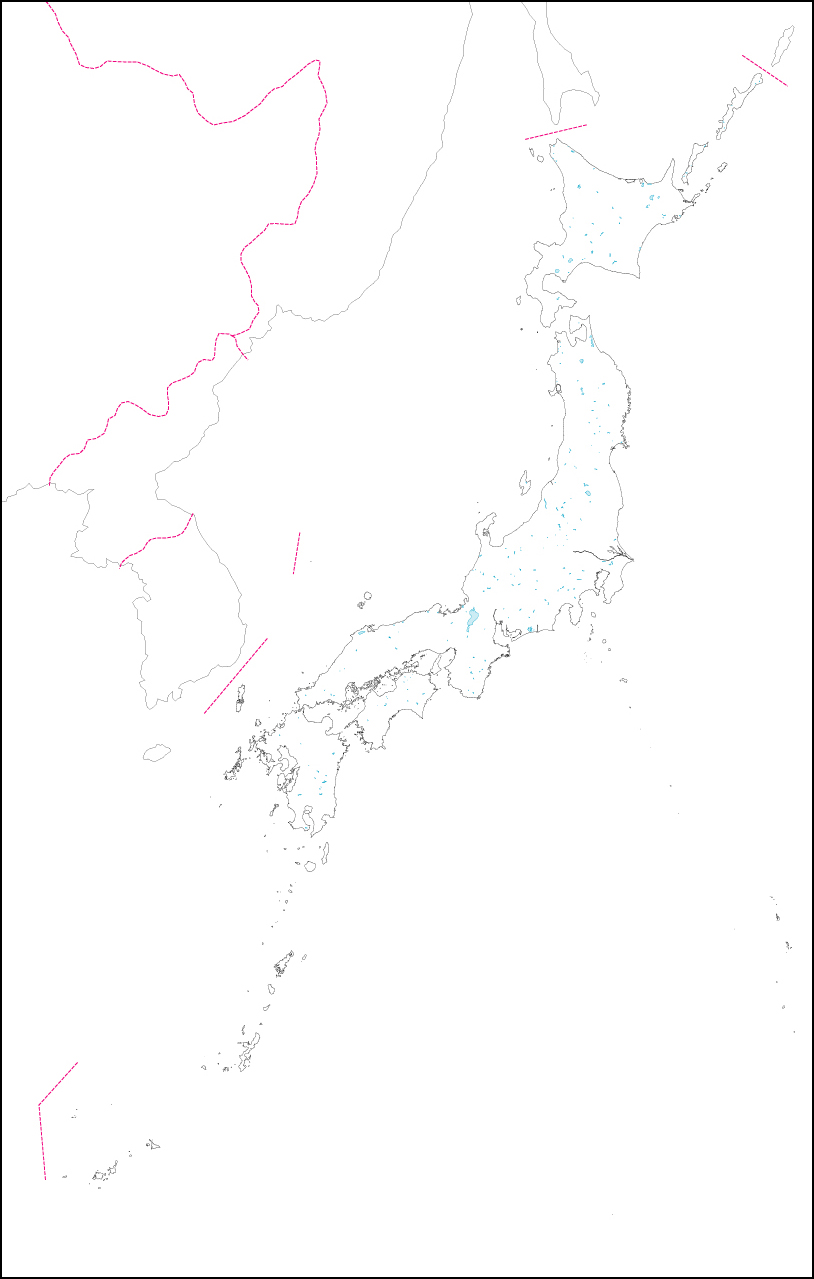 日本の白地図(県境なし)のフリー画像