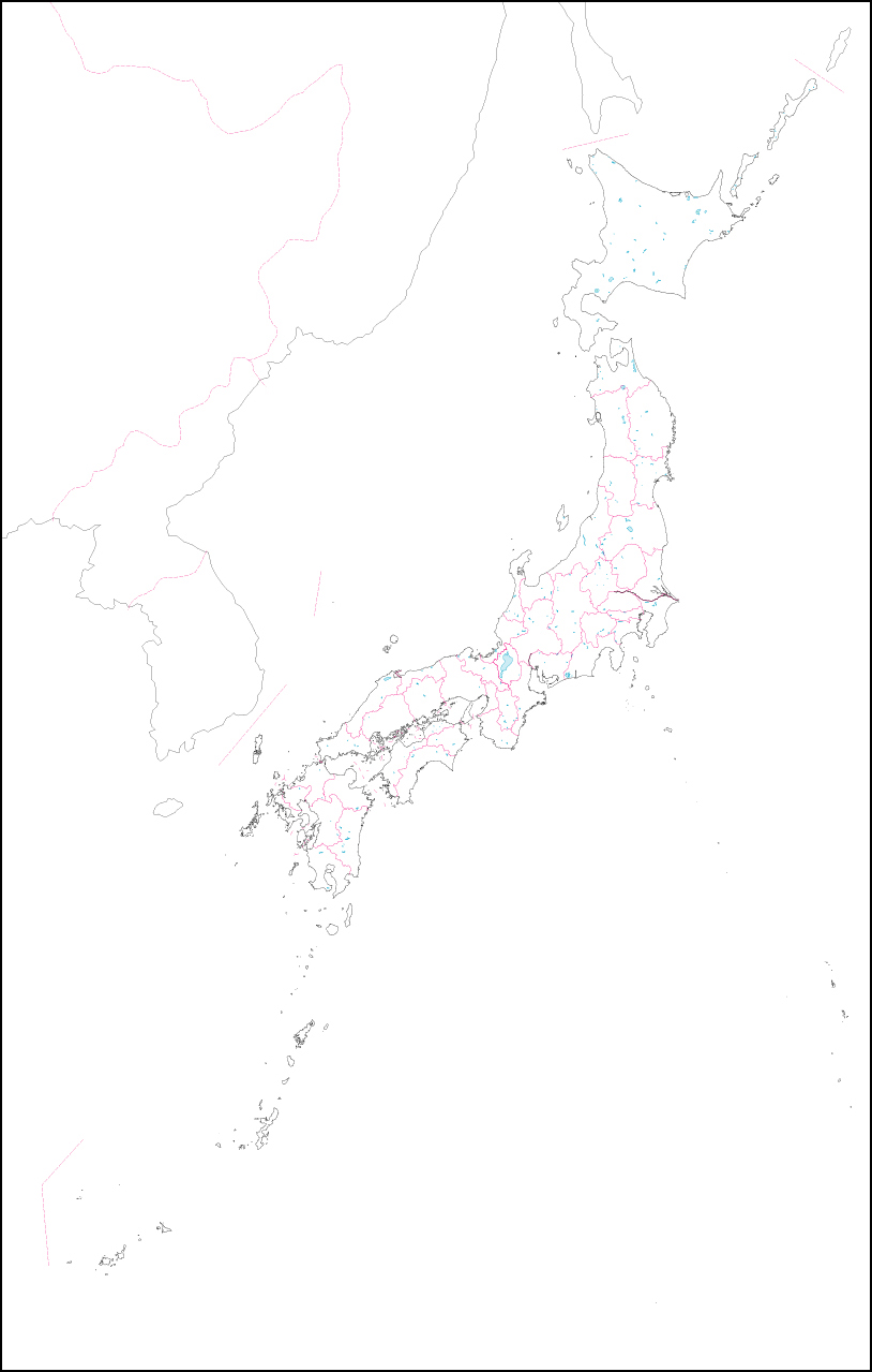 日本の白地図(県境あり)のフリー画像