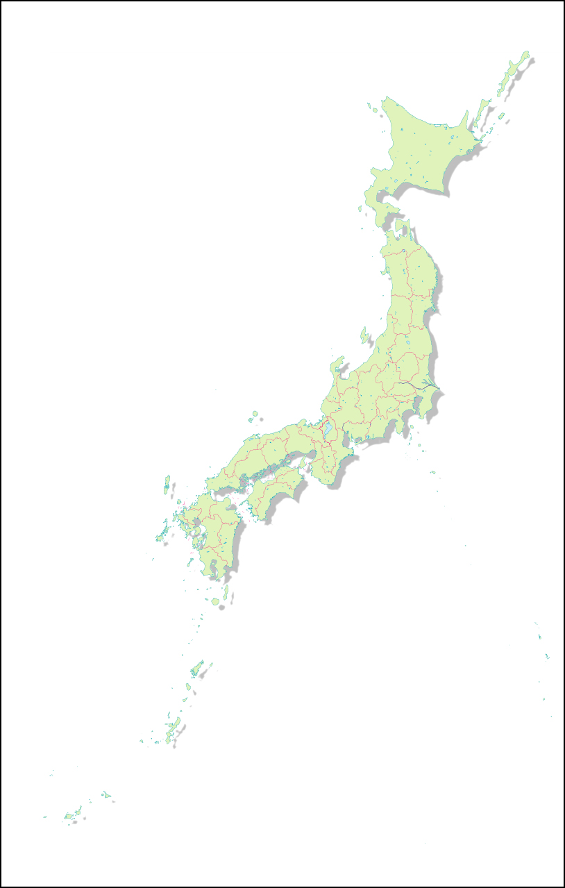 日本地図影付き(県境あり)のフリー画像