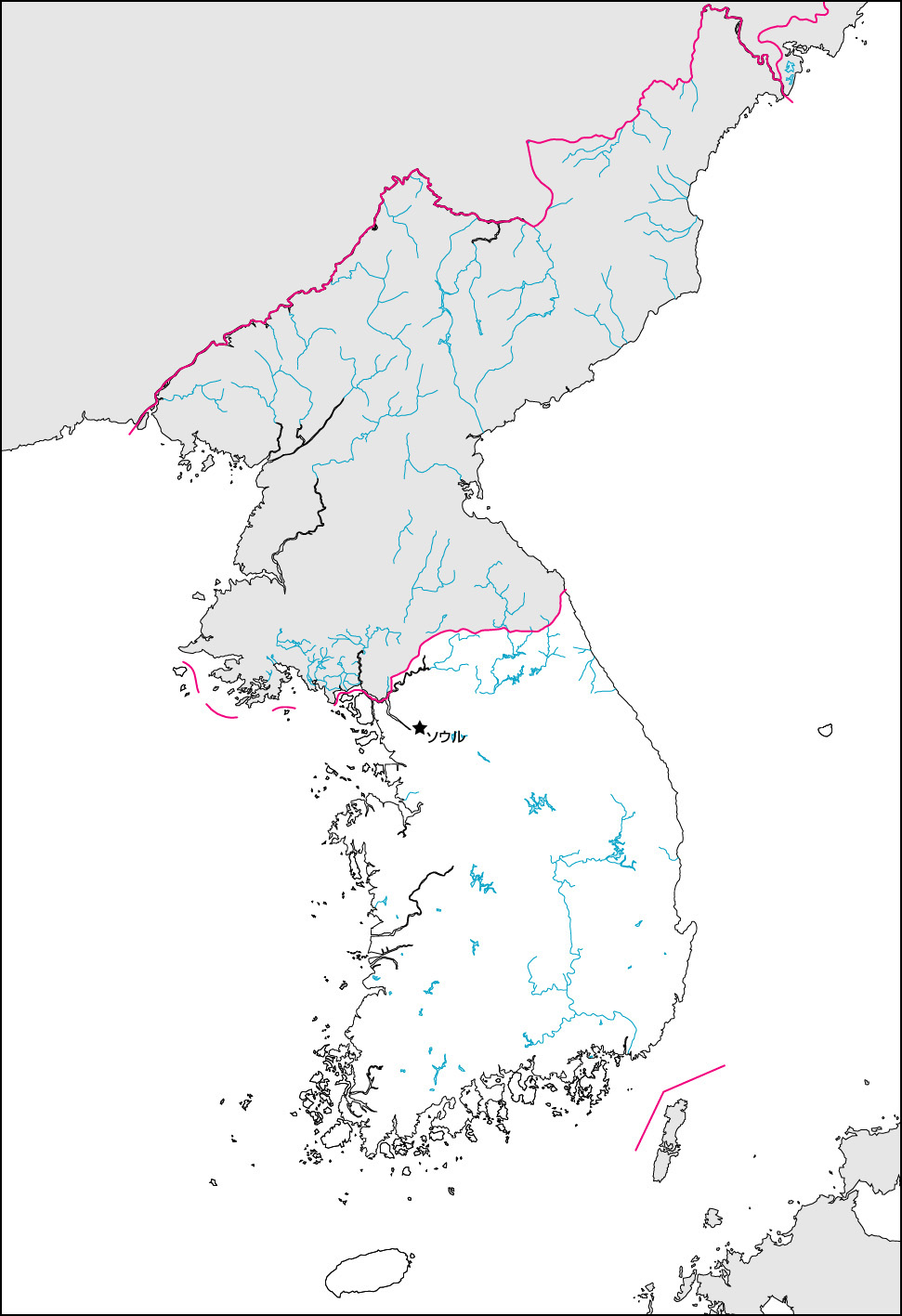 韓国白地図(首都・国境記載)の画像