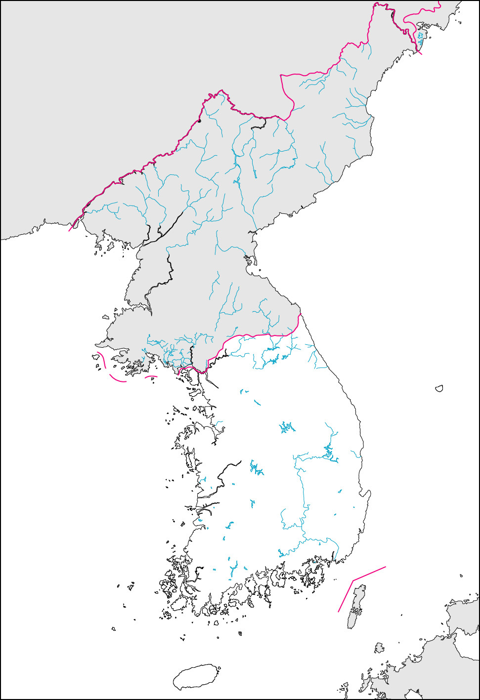 韓国白地図(国境記載)の画像