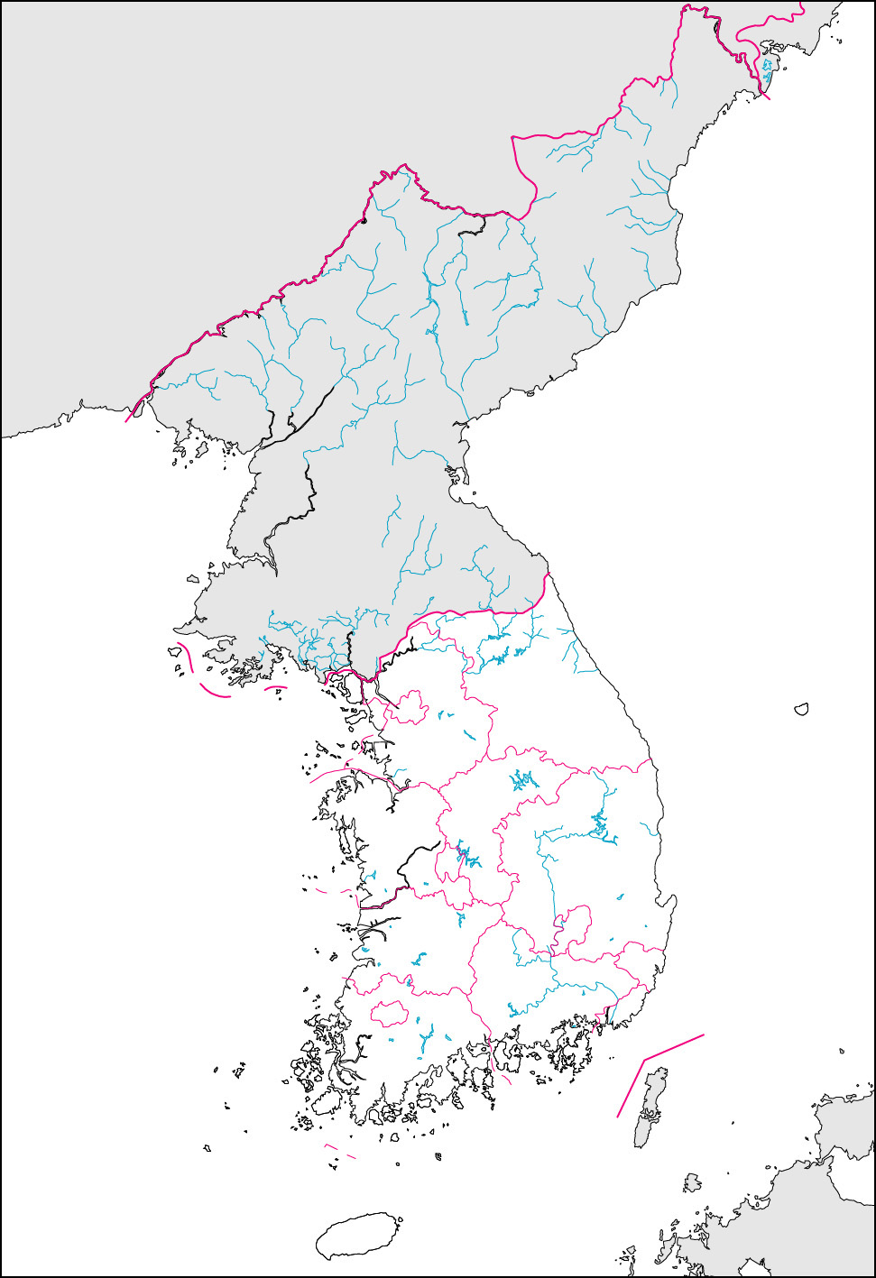 韓国白地図(行政区分記載)の画像