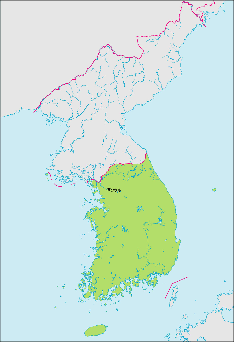 韓国地図(首都・国境記載)の画像