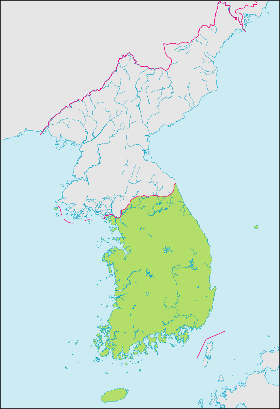 韓国地図(国境記載)の画像