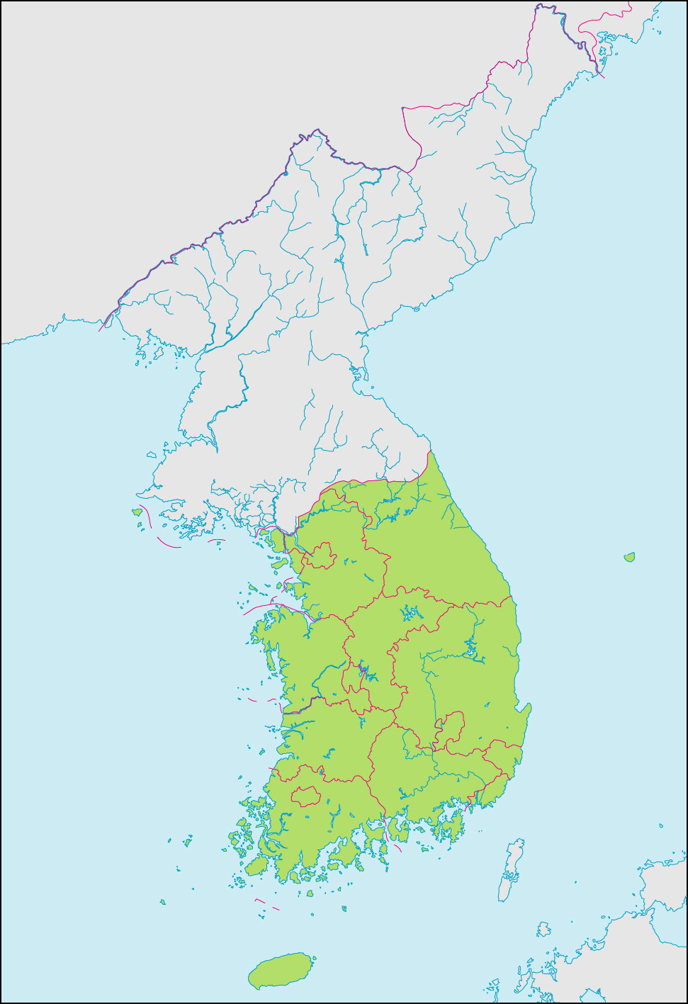 韓国地図(行政区分記載)の画像