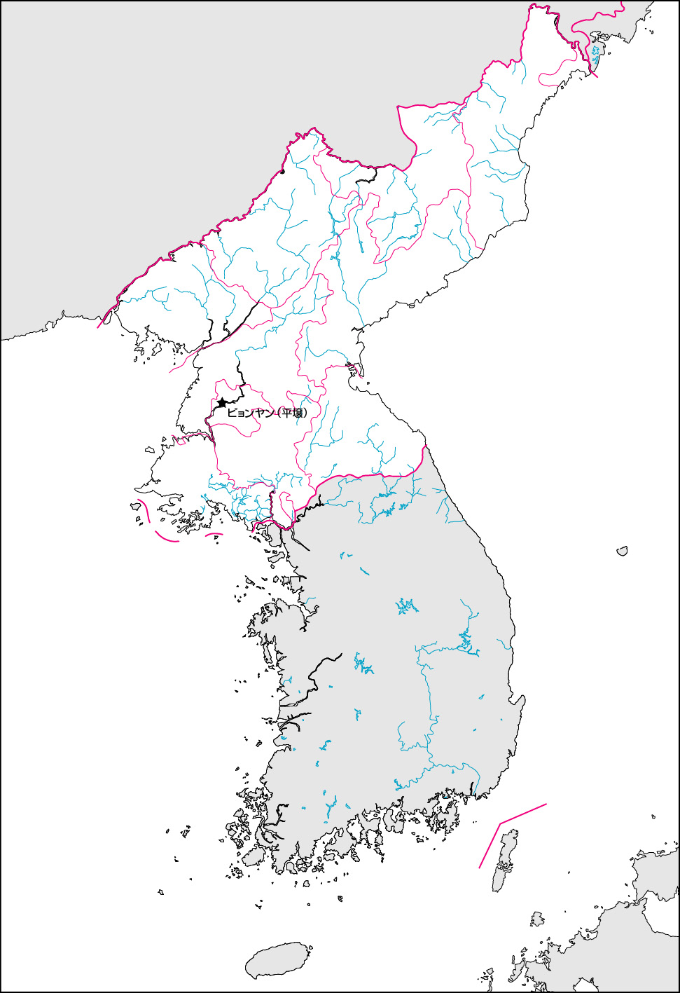 北朝鮮白地図(行政区分・首都・国境記載)の画像