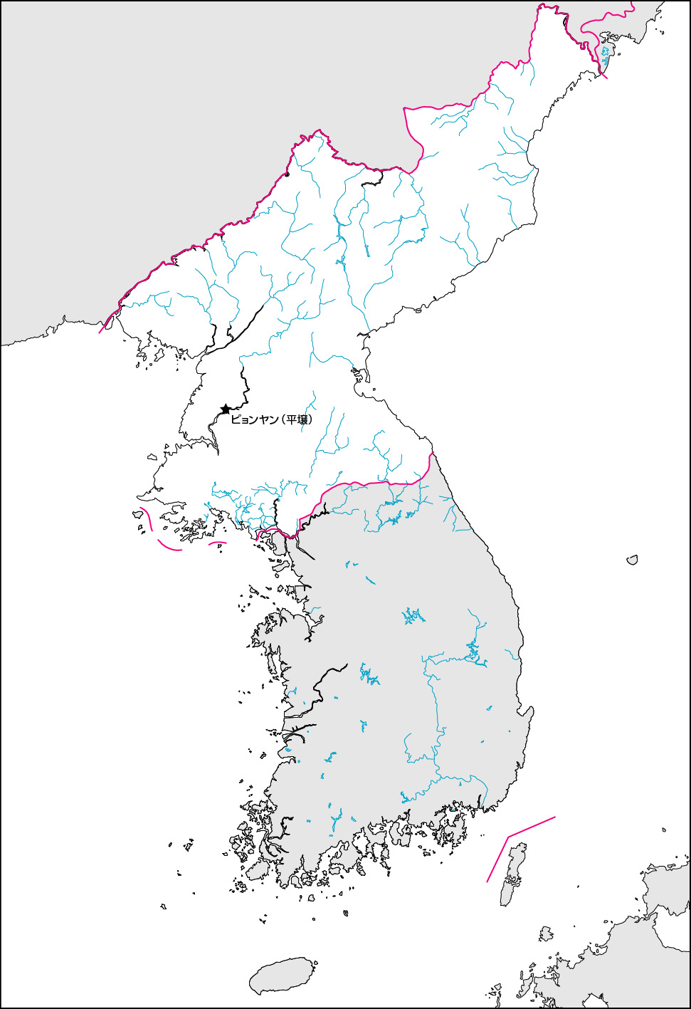 北朝鮮白地図(首都・国境記載)の画像