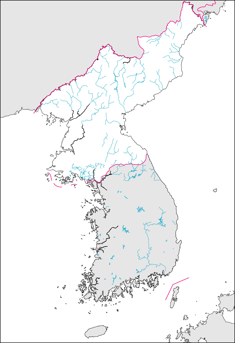 北朝鮮白地図(国境記載)の画像