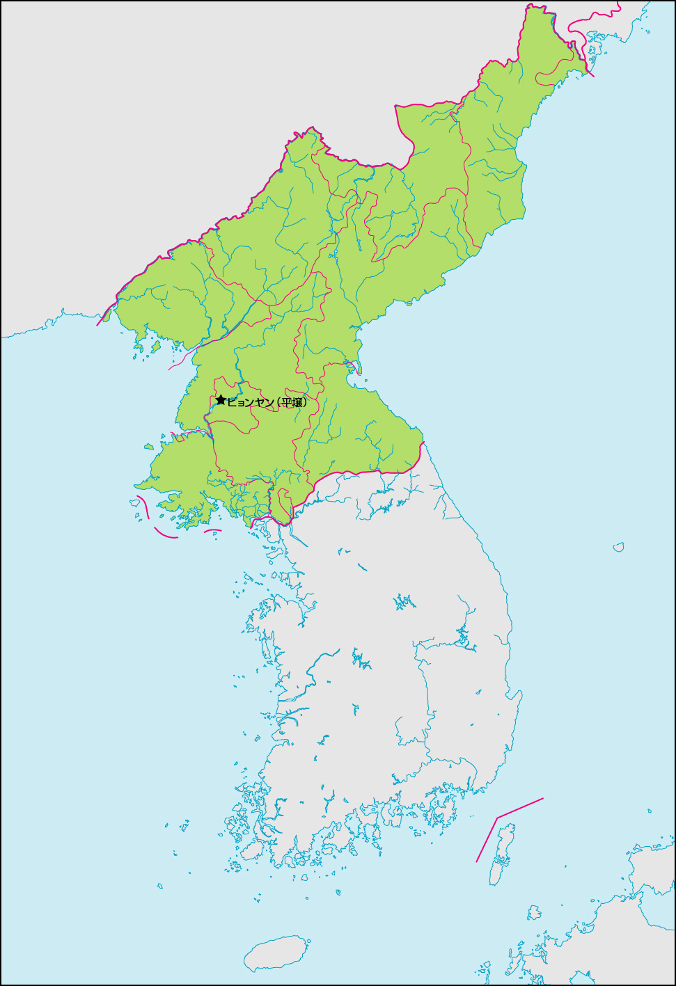 北朝鮮地図(行政区分・首都・国境記載)の画像