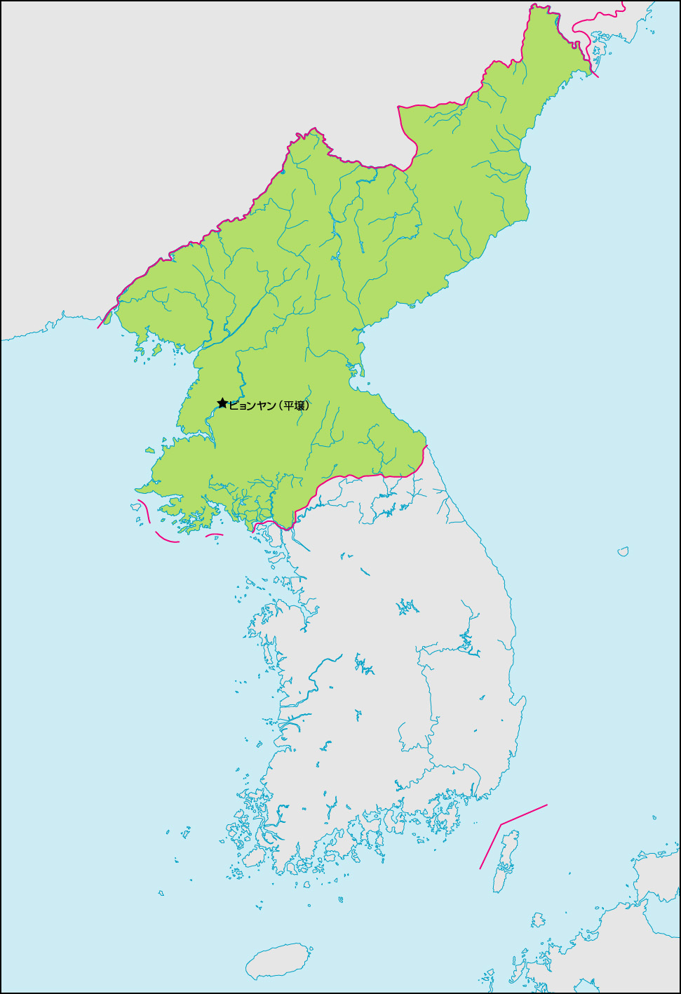 北朝鮮地図(首都・国境記載)の画像