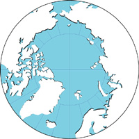 正射図法影付地図(北極中心)の小さい画像