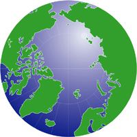 正射図法グラデ地図(北極中心)の小さい画像