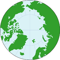 正射図法地図(北極中心)の小さい画像