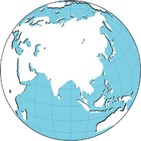 正射図法影付地図(アジア中心)の小さい画像