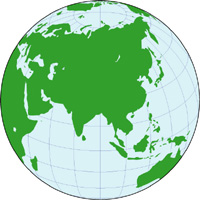 正射図法地図(アジア中心)の小さい画像