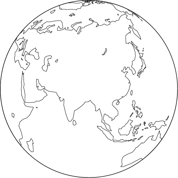Orthographic projection blank map (Asia center) image