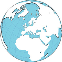 正射図法影付地図(ヨーロッパ中心)の小さい画像