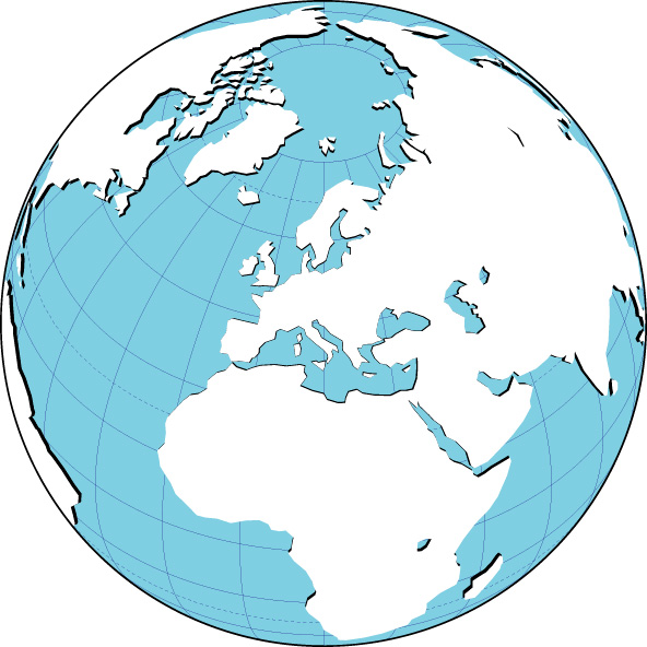 Orthographic projection map with a shadow (Europe center) image