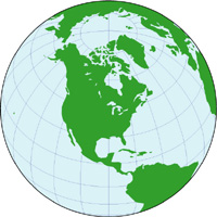 正射図法地図(北アメリカ中心)の小さい画像
