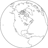 正射図法白地図(北アメリカ中心)の小さい画像